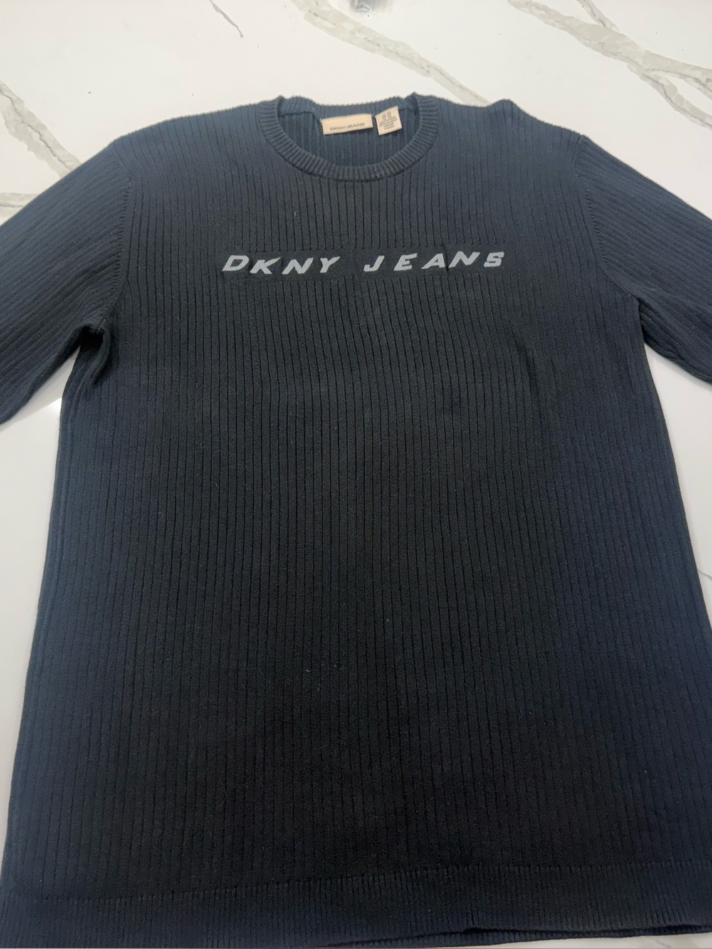 DKNY Jeans Men’s Navy Ribbed Logo Crewneck Sweater